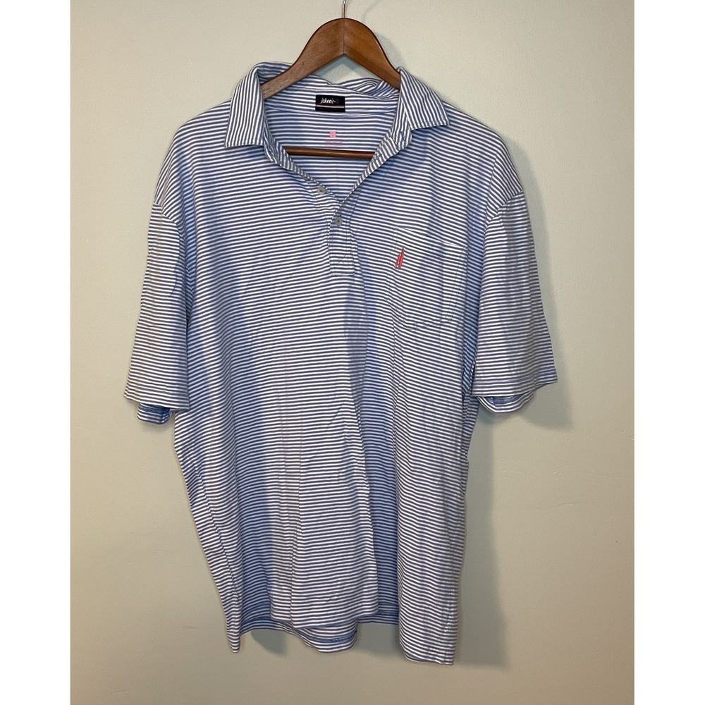 Johnnie-O West Coast Prep L Short Sleeve Polo Light Blue Striped Golf Shirt